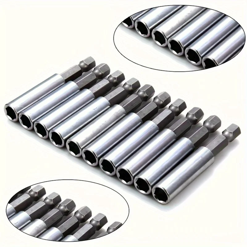 10Pcs 60mm Drill Bit Extension Rod Carbon Steel Hex Shank Electric Drill Magnetic Extension Rods