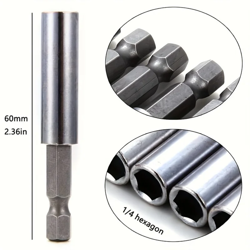 10Pcs 60mm Drill Bit Extension Rod Carbon Steel Hex Shank Electric Drill Magnetic Extension Rods