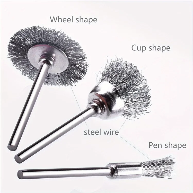 Set da 12 pezzi Spazzole per lucidatura con asta a forma di penna / a ciotola / a T in acciaio da 3 mm per smerigliatrice elettrica - Argento