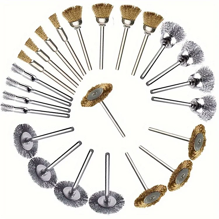 Set da 12 pezzi Spazzole per lucidatura con asta a forma di penna / a ciotola / a T in acciaio da 3 mm per smerigliatrice elettrica - Argento