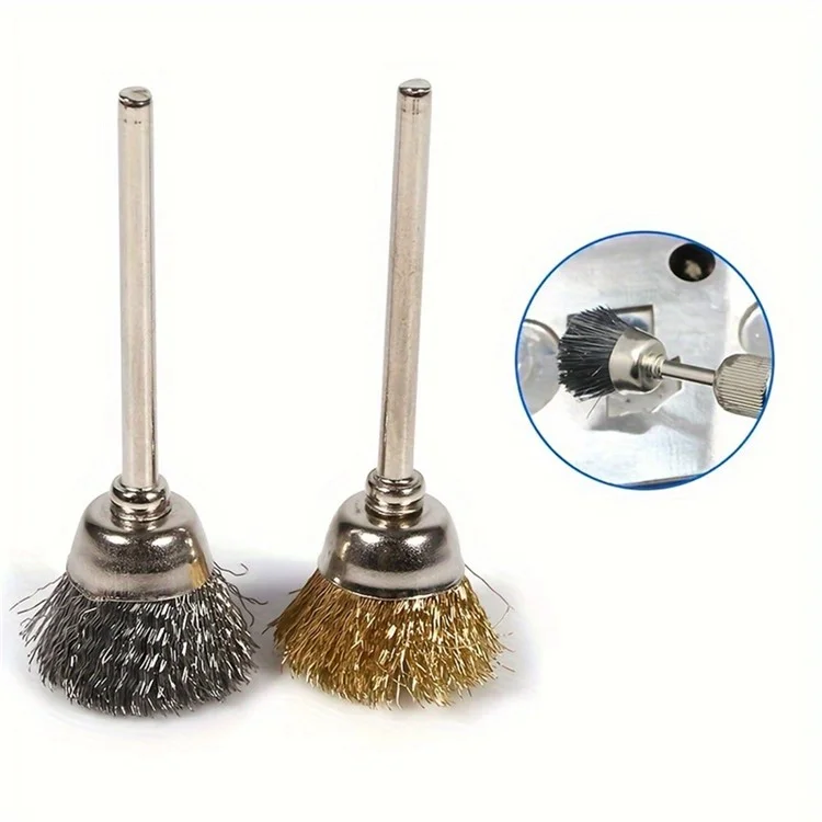 Set da 12 pezzi Spazzole per lucidatura con asta a forma di penna / a ciotola / a T in acciaio da 3 mm per smerigliatrice elettrica - Argento