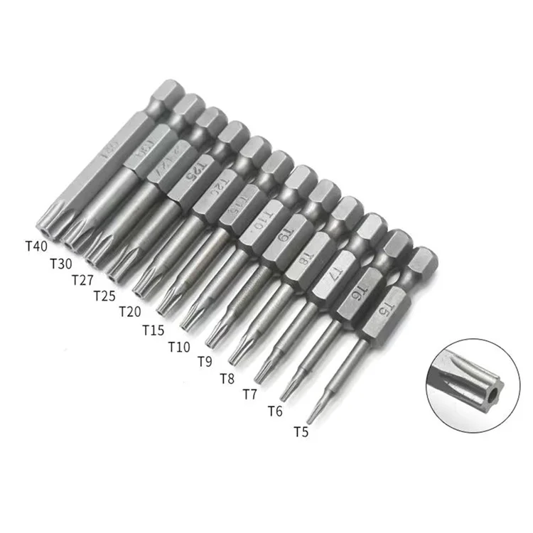 12Pcs Torx Bit Set S2 Steel Hex Shank Magnetic Electric Drill Screwdriver Bit Set - 50mm