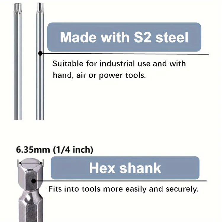 12Pcs Torx Bit Set S2 Steel Hex Shank Magnetic Electric Drill Screwdriver Bit Set - 50mm