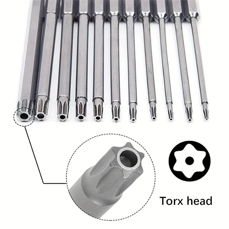 12Pcs Torx Bit Set S2 Steel Hex Shank Magnetic Electric Drill Screwdriver Bit Set - 50mm