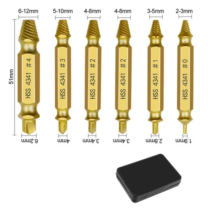 6Pcs HSS 4341 Drill Bit Set Bolt Screw Extractor Breaker Screw Remover Tool - Gold