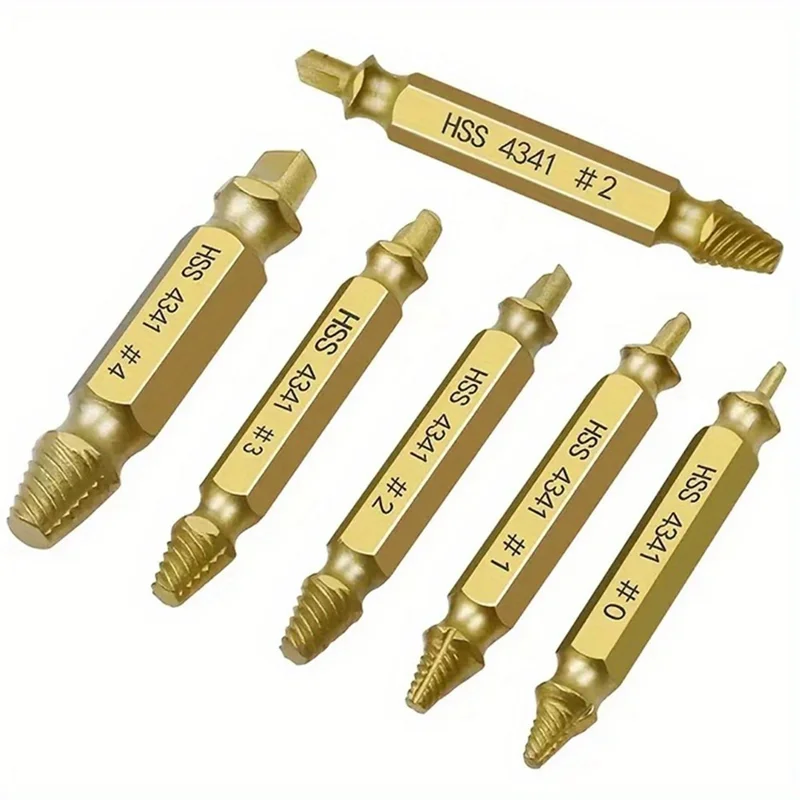 6Pcs HSS 4341 Drill Bit Set Bolt Screw Extractor Breaker Screw Remover Tool - Gold