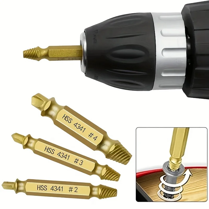 6Pcs HSS 4341 Drill Bit Set Bolt Screw Extractor Breaker Screw Remover Tool - Gold