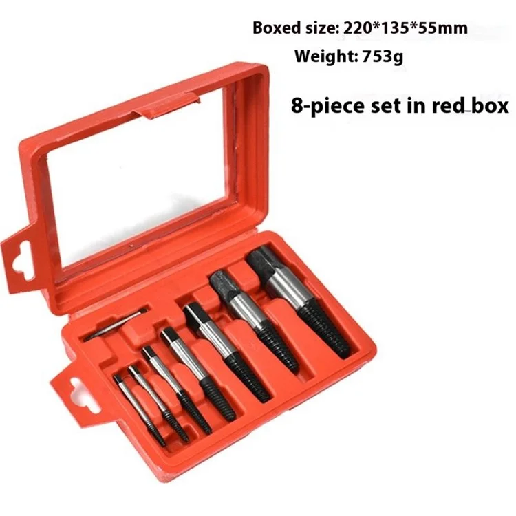 8Pcs High Carbon Steel Drill Bit Set Broken Bolt Screw Extractor Screw Remover Tool - Red Box