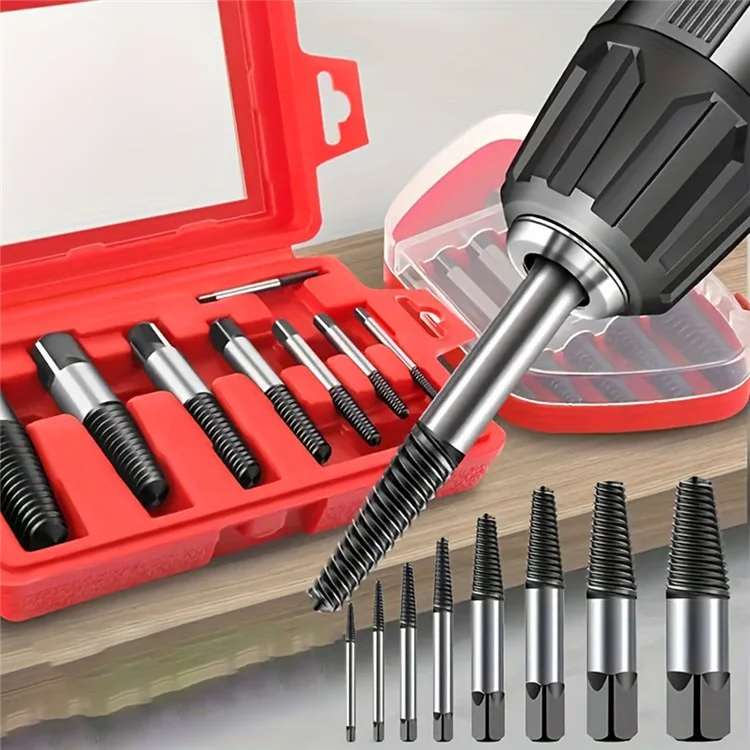 8Pcs High Carbon Steel Drill Bit Set Broken Bolt Screw Extractor Screw Remover Tool - Red Box
