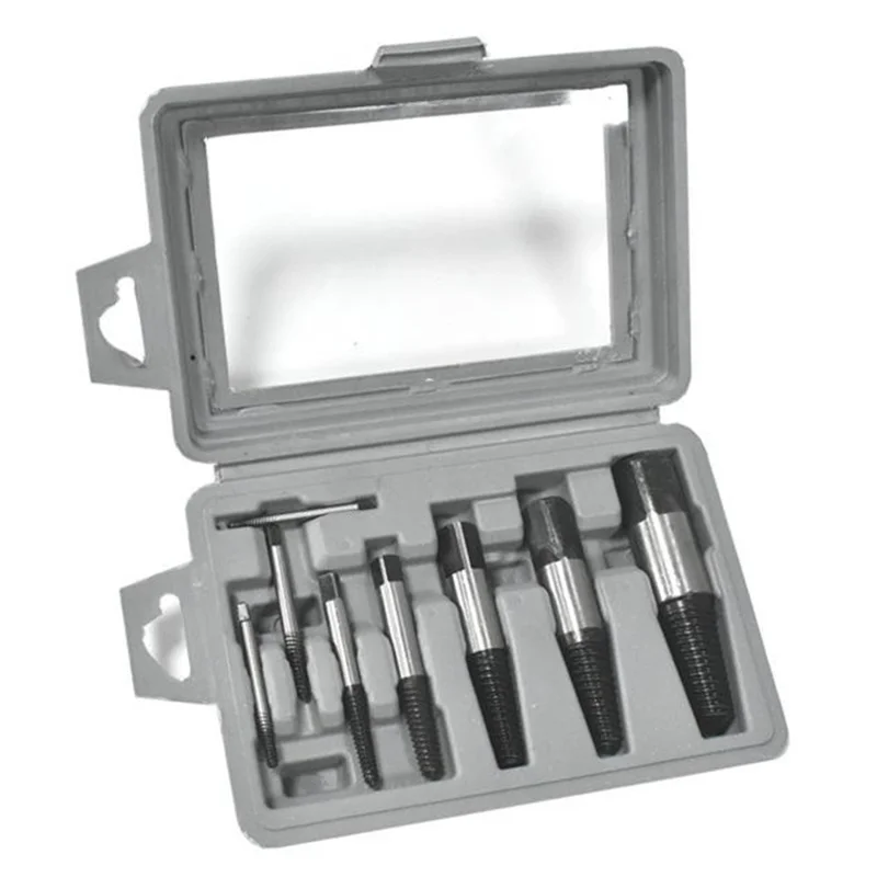8Pcs High Carbon Steel Drill Bit Set Broken Bolt Screw Extractor Screw Remover Tool - Grey Box