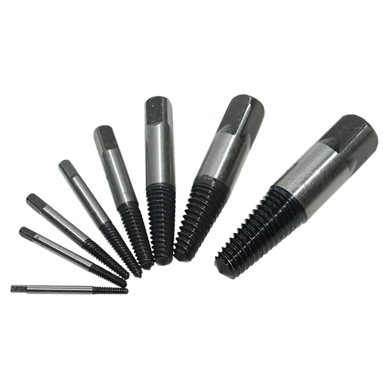 8Pcs High Carbon Steel Drill Bit Set Broken Bolt Screw Extractor Screw Remover Tool - Grey Box