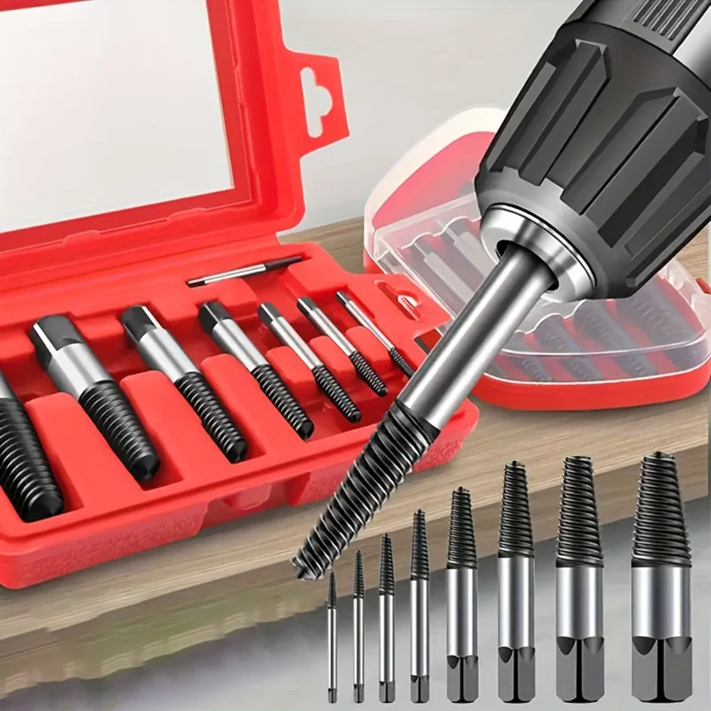 8Pcs High Carbon Steel Drill Bit Set Broken Bolt Screw Extractor Screw Remover Tool - Grey Box