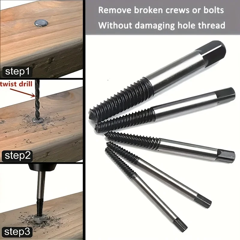 8Pcs High Carbon Steel Drill Bit Set Broken Bolt Screw Extractor Screw Remover Tool - Grey Box