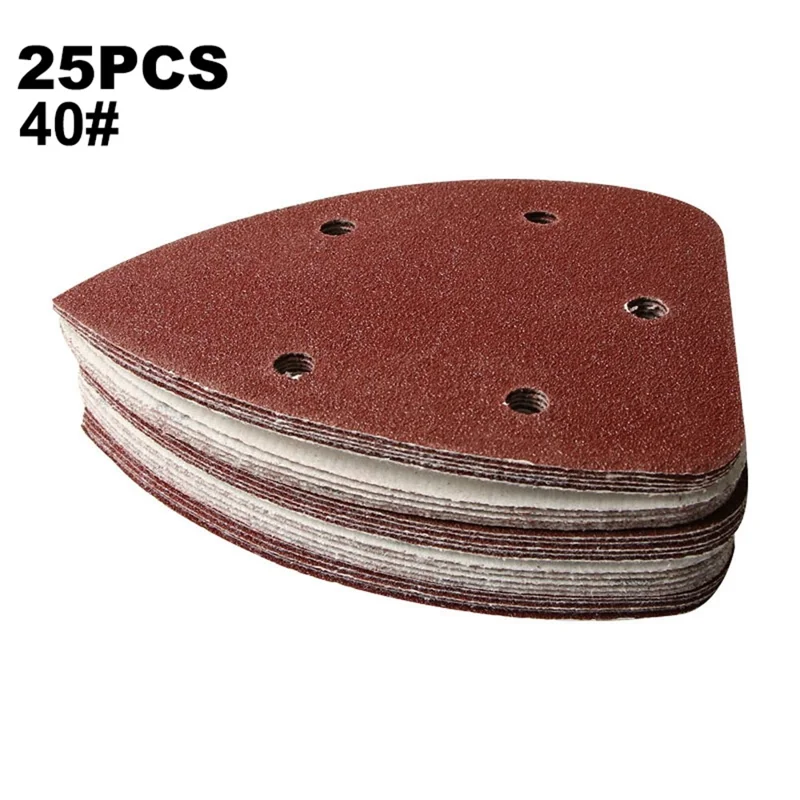 25Pcs 140x90mm Alumina Sandpapers Self-Adhesive 5-Hole Triangular Polishing Sanding Papers - 40 Grit