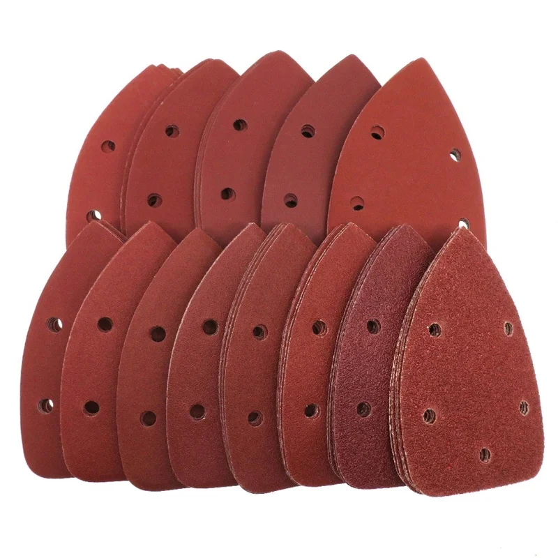 25Pcs 140x90mm Alumina Sandpapers Self-Adhesive 5-Hole Triangular Polishing Sanding Papers - 40 Grit