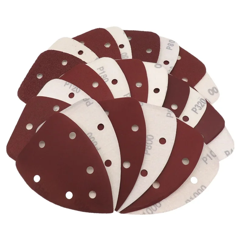 25Pcs 140x90mm Alumina Sandpapers Self-Adhesive 5-Hole Triangular Polishing Sanding Papers - 40 Grit