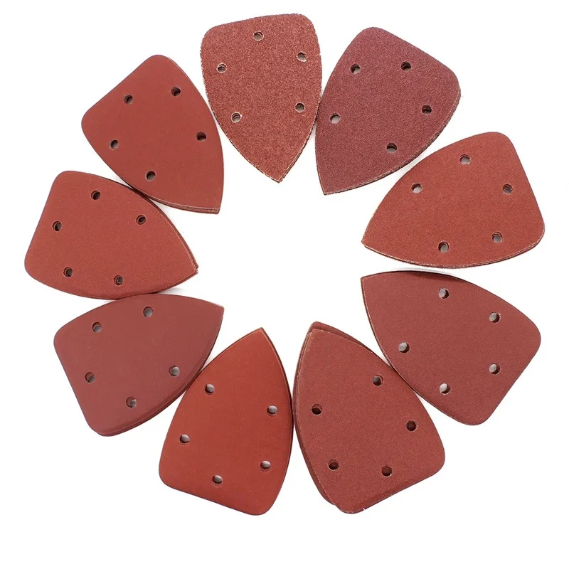 25Pcs 140x90mm Alumina Sandpapers Self-Adhesive 5-Hole Triangular Polishing Sanding Papers - 40 Grit