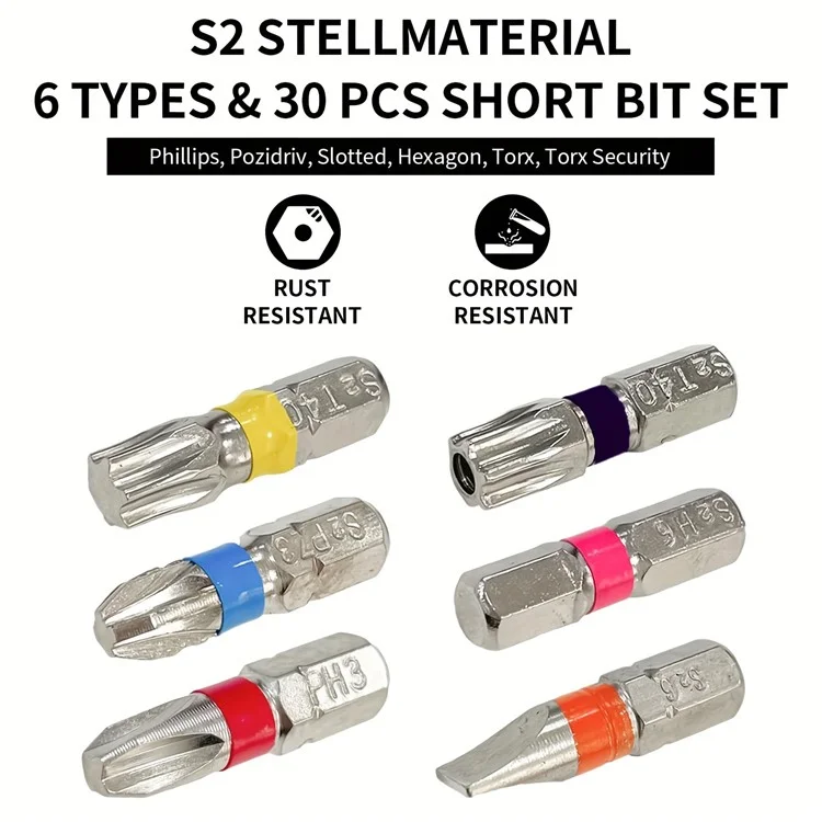 32 pezzi/set Acciaio S2 Cacciavite elettrico Punta corta Scanalata Phillips Pozidriv Torx Esagonali Aste di prolunga Kit