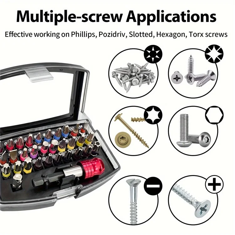 32 pezzi/set Acciaio S2 Cacciavite elettrico Punta corta Scanalata Phillips Pozidriv Torx Esagonali Aste di prolunga Kit
