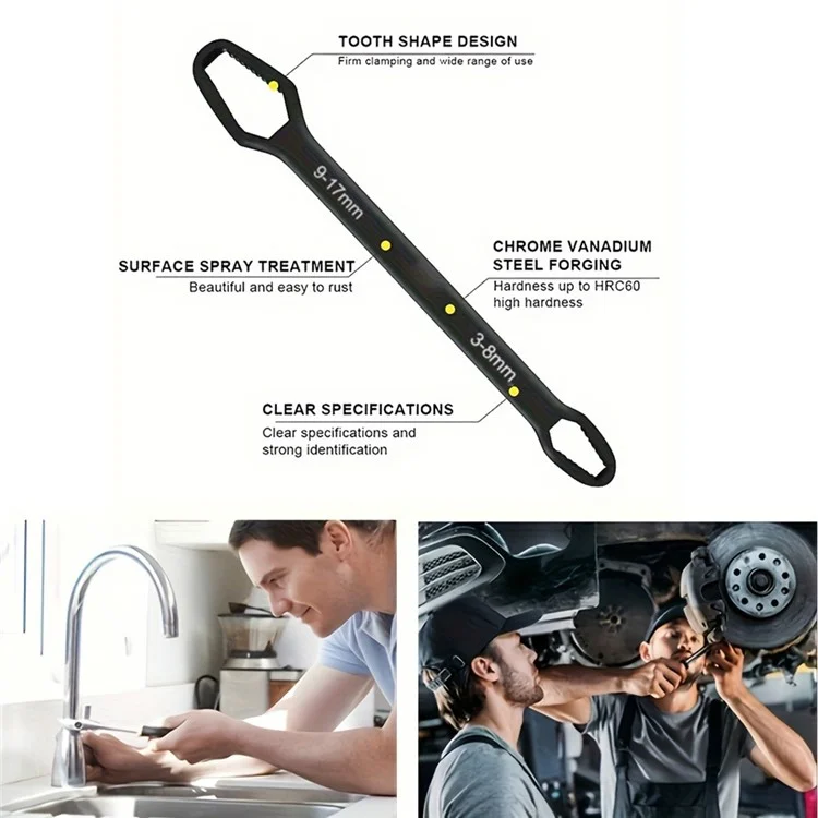 Llave Torx universal de 150 mm de 3 a 17 mm de acero al cromo-vanadio con doble cabeza autoblocante - Negro