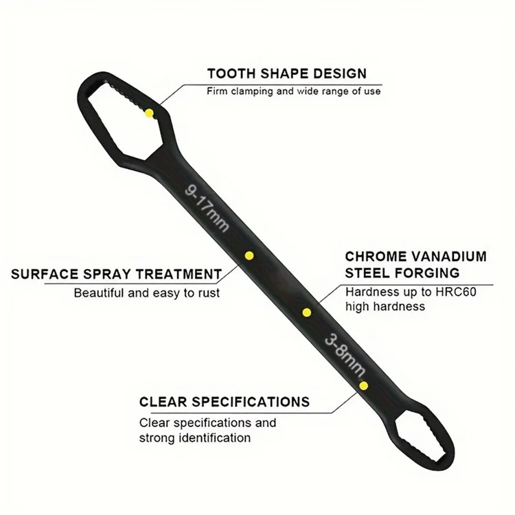 Llave Torx universal de 150 mm de 3 a 17 mm de acero al cromo-vanadio con doble cabeza autoblocante - Negro