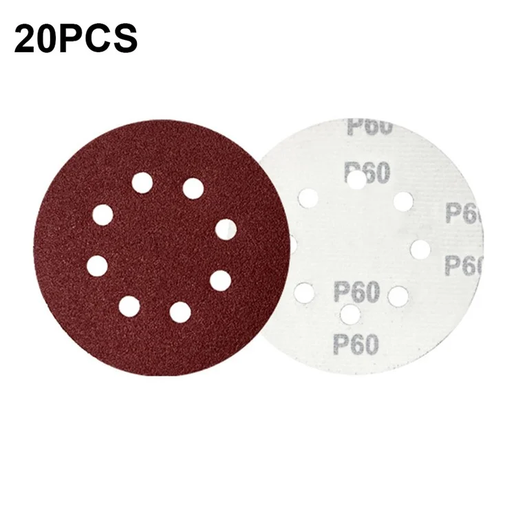 20Pcs 125mm 8 Hole Sandpaper Woodworking Metal Grinding Sanding Disc Abrasive Polishing Papers - 60 Grit