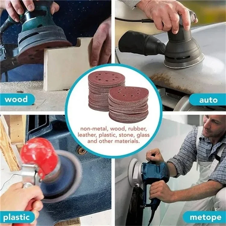 20Pcs 125mm 8 Hole Sandpaper Woodworking Metal Grinding Sanding Disc Abrasive Polishing Papers - 60 Grit