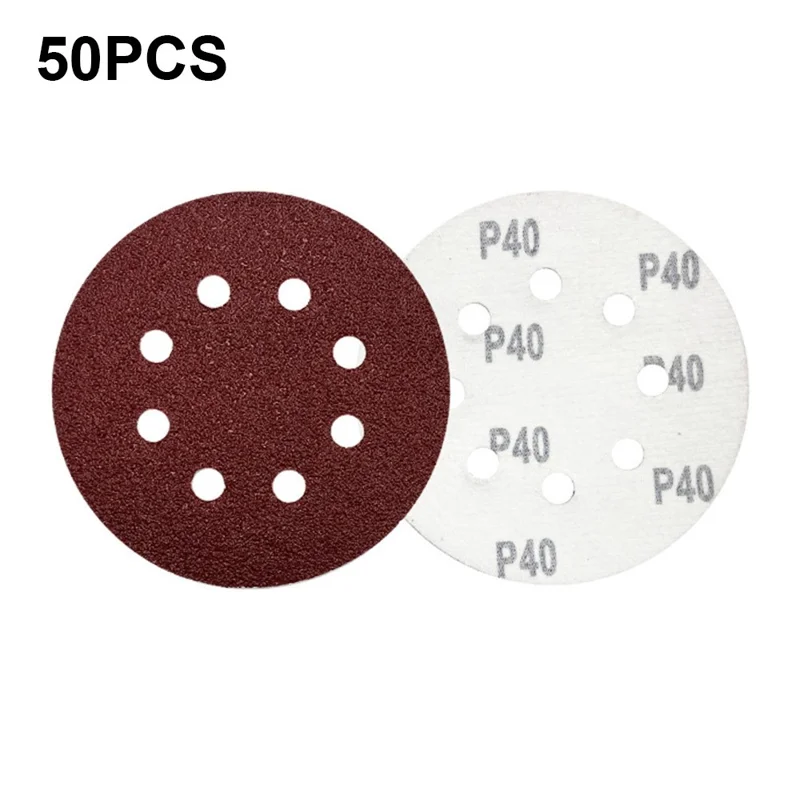 50Pcs 125mm 8 Hole Sandpaper Woodworking Metal Grinding Sanding Disc Abrasive Polishing Papers - 40 Grit