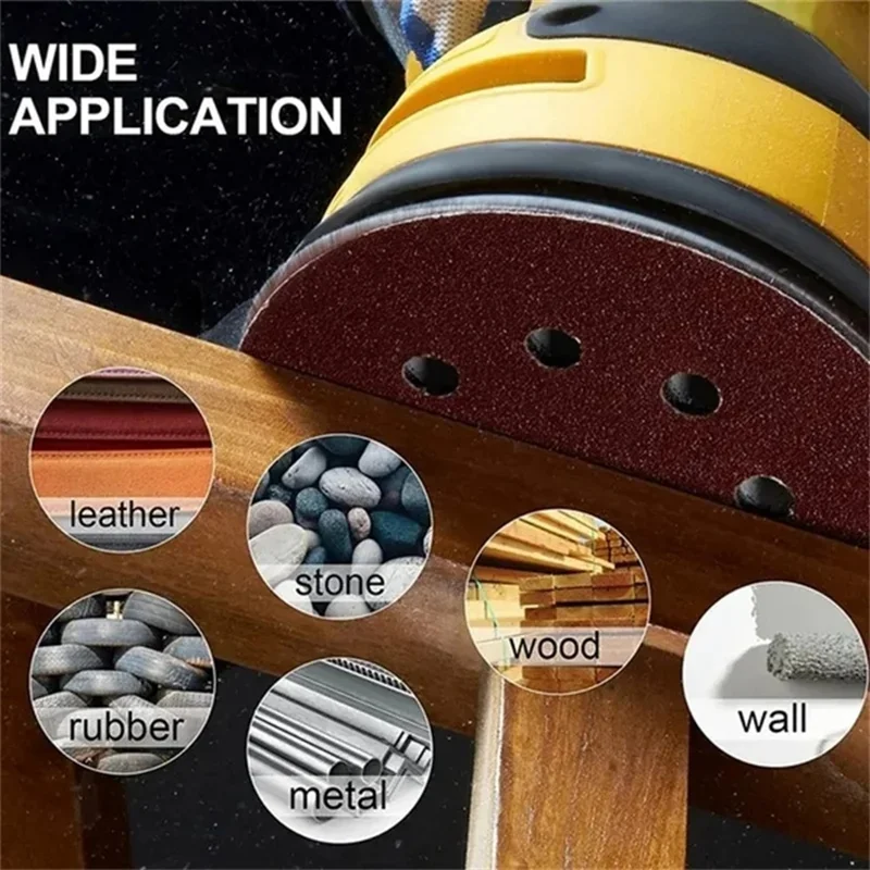 50Pcs 125mm 8 Hole Sandpaper Woodworking Metal Grinding Sanding Disc Abrasive Polishing Papers - 40 Grit