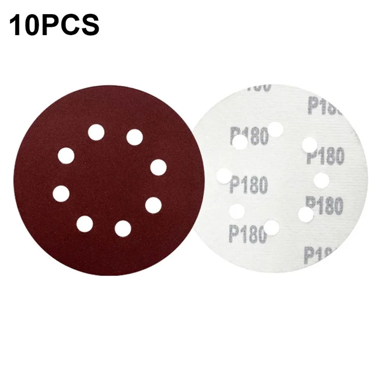 10Pcs 125mm 8 Hole Sandpaper Woodworking Metal Grinding Sanding Disc Abrasive Polishing Papers - 180 Grit
