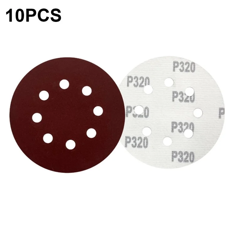 10Pcs 125mm 8 Hole Sandpaper Woodworking Metal Grinding Sanding Disc Abrasive Polishing Papers - 320 Grit