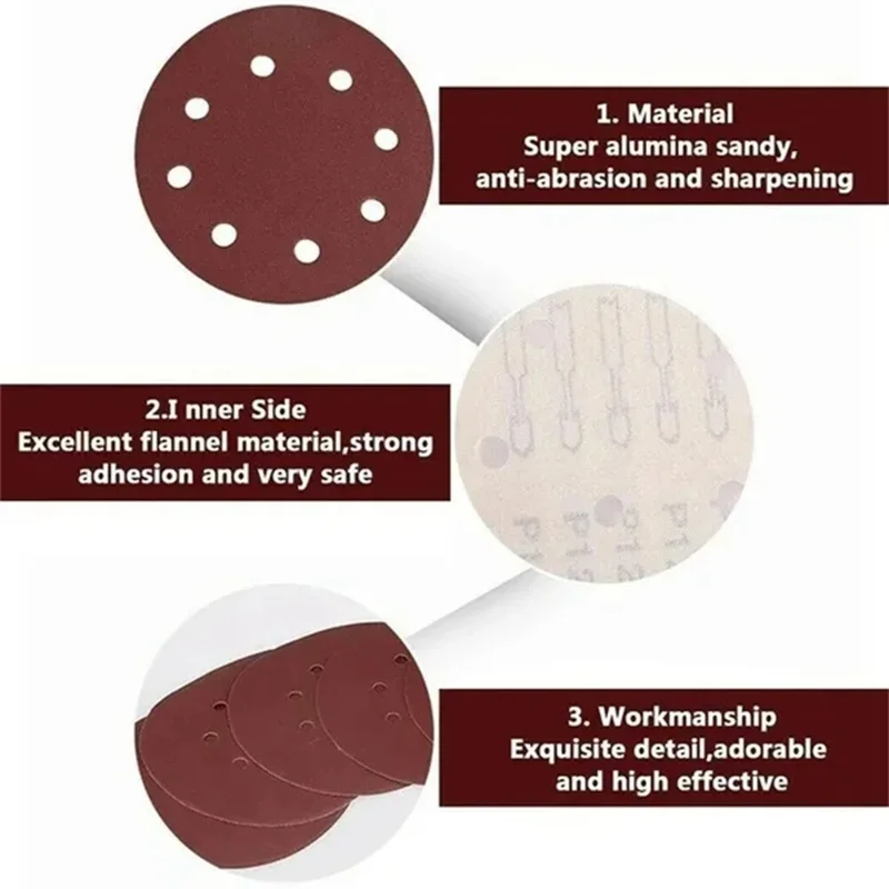 10Pcs 125mm 8 Hole Sandpaper Woodworking Metal Grinding Sanding Disc Abrasive Polishing Papers - 320 Grit