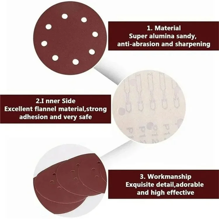 10Pcs 125mm 8 Hole Sandpaper Woodworking Metal Grinding Sanding Disc Abrasive Polishing Papers - 1000 Grit