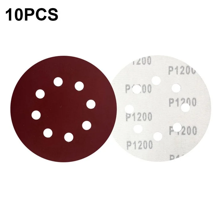 10Pcs 125mm 8 Hole Sandpaper Woodworking Metal Grinding Sanding Disc Abrasive Polishing Papers - 1200 Grit