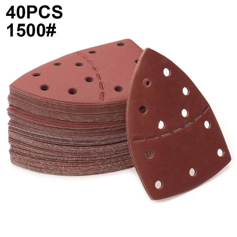 40Pcs 152x105mm Aluminum Oxide Sandpapers 11-Hole Triangular Polishing Sanding Papers - 1500 Grit