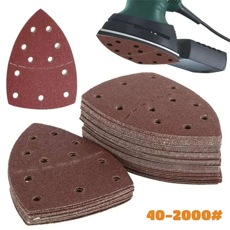 40Pcs 152x105mm Aluminum Oxide Sandpapers 11-Hole Triangular Polishing Sanding Papers - 1500 Grit