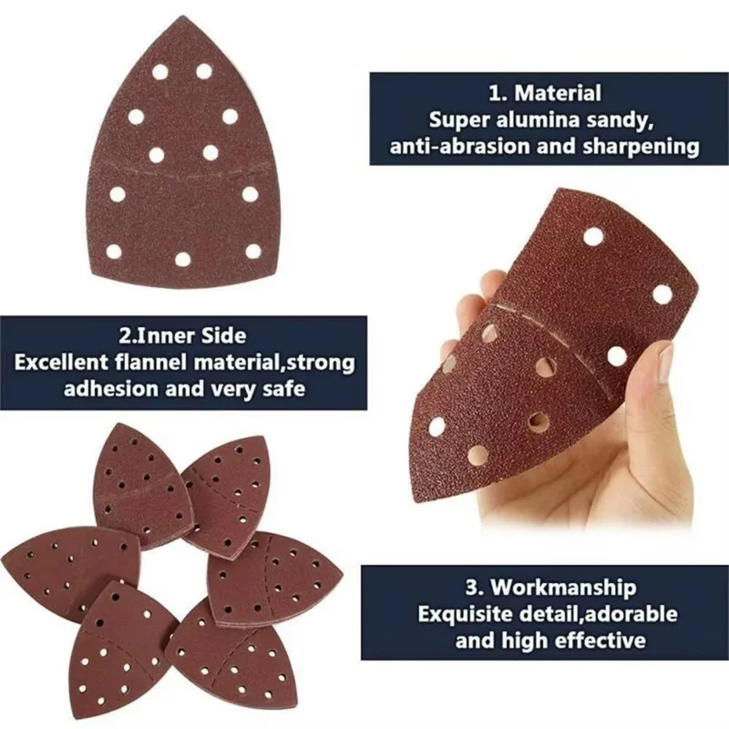 40Pcs 152x105mm Aluminum Oxide Sandpapers 11-Hole Triangular Polishing Sanding Papers - 1500 Grit