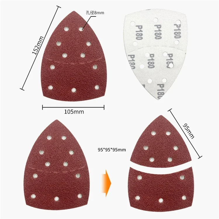 10Pcs 152x105mm Aluminum Oxide Sandpapers 11-Hole Triangular Polishing Sanding Papers - 40 Grit