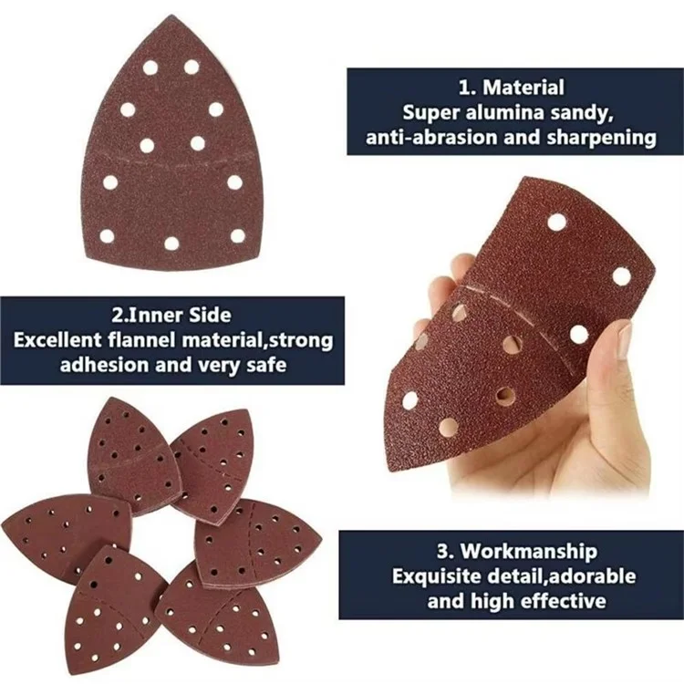 10Pcs 152x105mm Aluminum Oxide Sandpapers 11-Hole Triangular Polishing Sanding Papers - 40 Grit