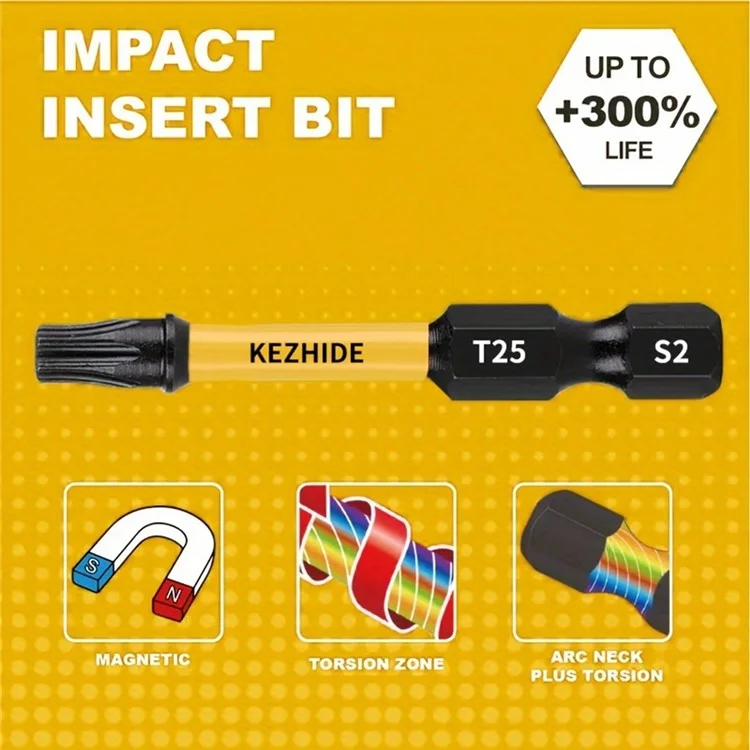 KEZHIDE 5 forets Torx de 50 mm T20 en acier allié S2 avec queue hexagonale magnétique pour perceuse à impact