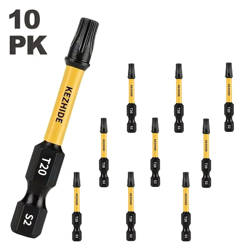 KEZHIDE 10Pzas Brocas Torx T20 de 50mm de Acero de Aleación S2 con Vástago Hexagonal Magnético y de Impacto