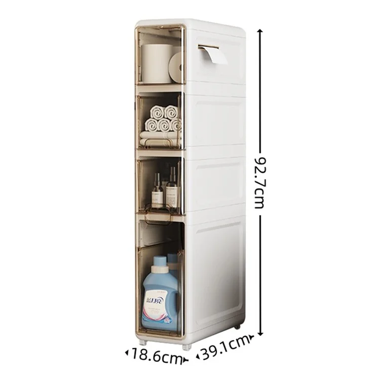 4-Tier Slim Bathroom Storage Cabinet Tissue Dispenser PP + PS Narrow Gap Organizer Shelf