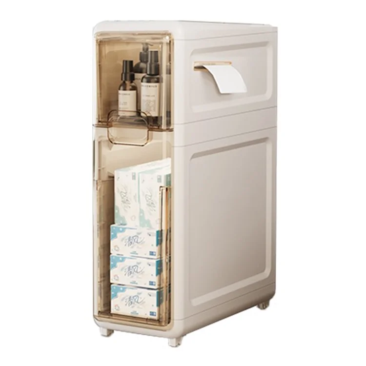 2-Tier Slim Bathroom Storage Cabinet Tissue Dispenser PP + PS Narrow Gap Organizer Shelf