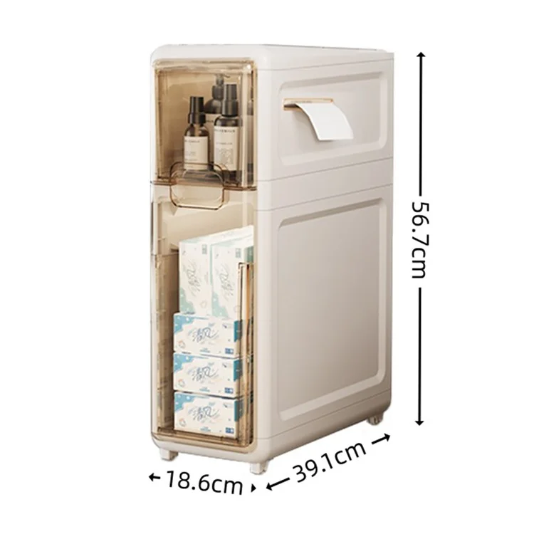 2-Tier Slim Bathroom Storage Cabinet Tissue Dispenser PP + PS Narrow Gap Organizer Shelf