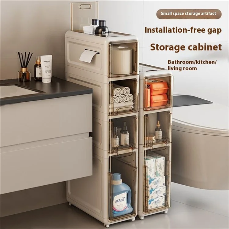 3-Tier Slim Bathroom Storage Cabinet Tissue Dispenser PP + PS Narrow Gap Organizer Shelf