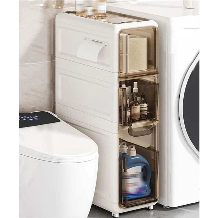 3-Tier Slim Bathroom Storage Cabinet Tissue Dispenser PP + PS Narrow Gap Organizer Shelf