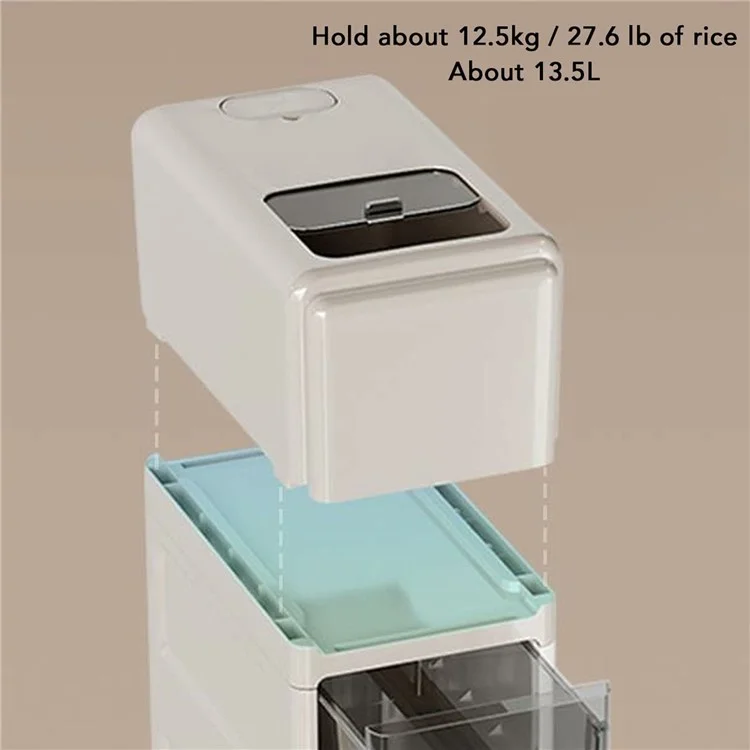 Double Layer Rice Storage Container Kitchen Slim Corner Storage Bin with Drawer (BPA Free, No FDA)