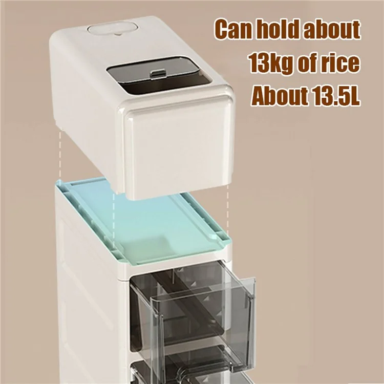 Four Layer Rice Storage Container Kitchen Slim Corner Storage Bin with Drawer (BPA Free, No FDA)