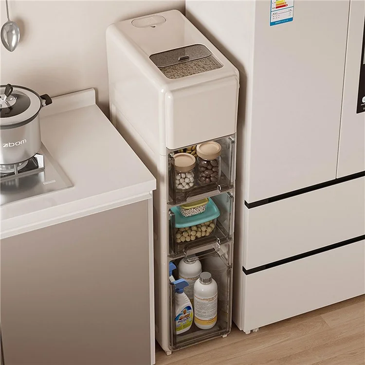 Three Layer Rice Storage Container Kitchen Slim Corner Storage Bin with Drawer (BPA Free, No FDA)