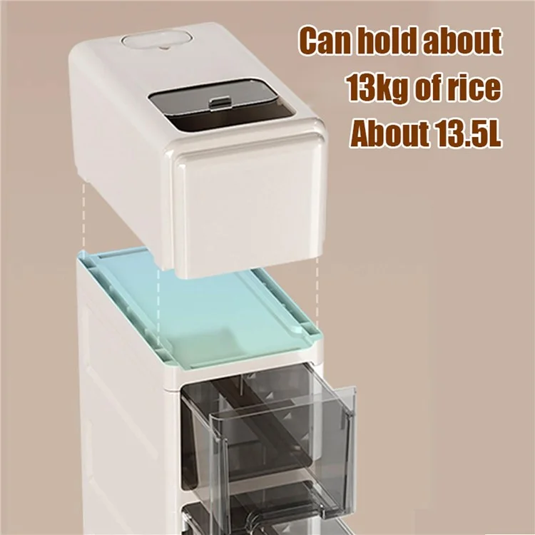 Three Layer Rice Storage Container Kitchen Slim Corner Storage Bin with Drawer (BPA Free, No FDA)